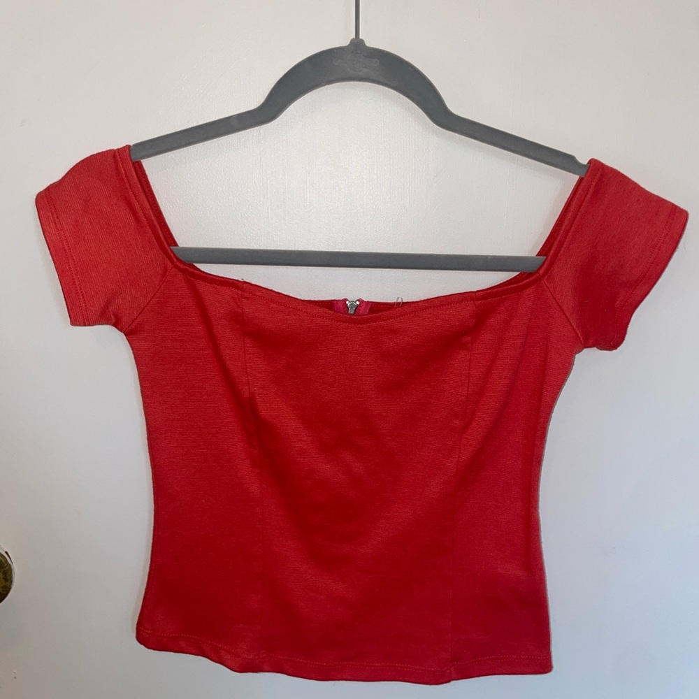 Red Off-Shoulder Crop Top
